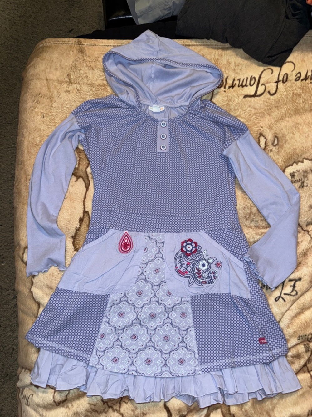 🖤NAARTJIE VINTAGE LIGHT BLUE/PURPLE COTTON L/S DRESS SIZE 10🖤